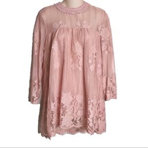 Pink lace3/4 sleeve  blouse L